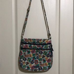 Vera Bradley Cuban Stamps Triple Zipper Crossbody